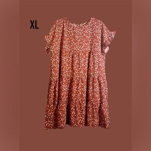 Source Unknown Floral Midi Dress - Red and White